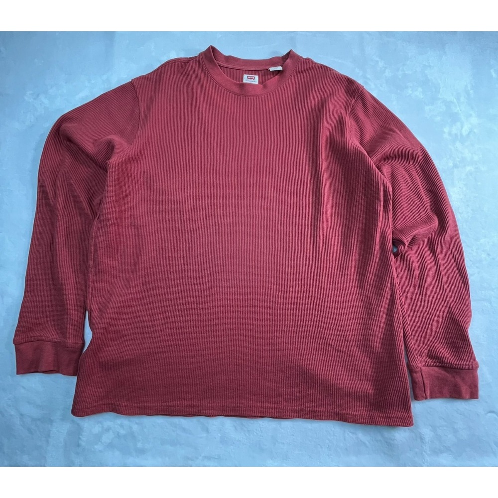 LEVI'S Mens L Shirt‎ Red Waffle Thermal Long Sleeve Blank
